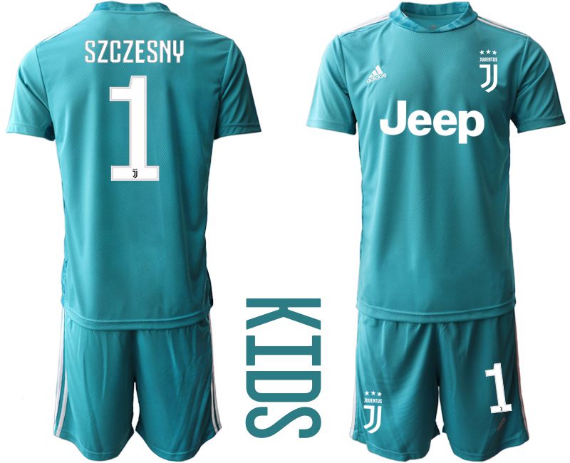 Youth 2020-2021 club Juventus lake blue goalkeeper #1 Soccer Jerseys